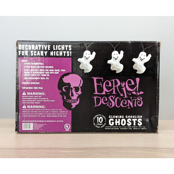 Vtg Eerie Descents Glowing Ghoulish Ghosts Blow Mold Halloween String Light Rare - Picture 3 of 15
